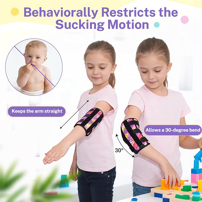 2 Pack Thumb Sucking Deterrent, Nail Biting Treatment Guard, Finger Sucking Prevention for Kids Toddlers – Anti Nose Picking, Scratch Guard, Elbow Immobilizer Splint for Ages 2-6
