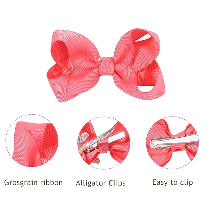 50PCS 3Inch Hair Bows for Girls Grosgrain Ribbon Toddler Hair Accessories with Alligator Clips for Toddlers Baby Girls Kids Teens in Pairs