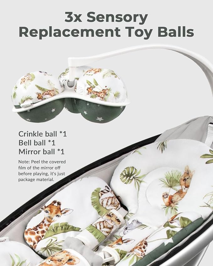 Infant Insert Compatible with 4moms Mamaroo Swing and Infant Carseat, Including 3 Replacement Balls, Reversible Newborn Insert for Baby Swing, Stroller, Bouncer, Soft Fabric - Animals