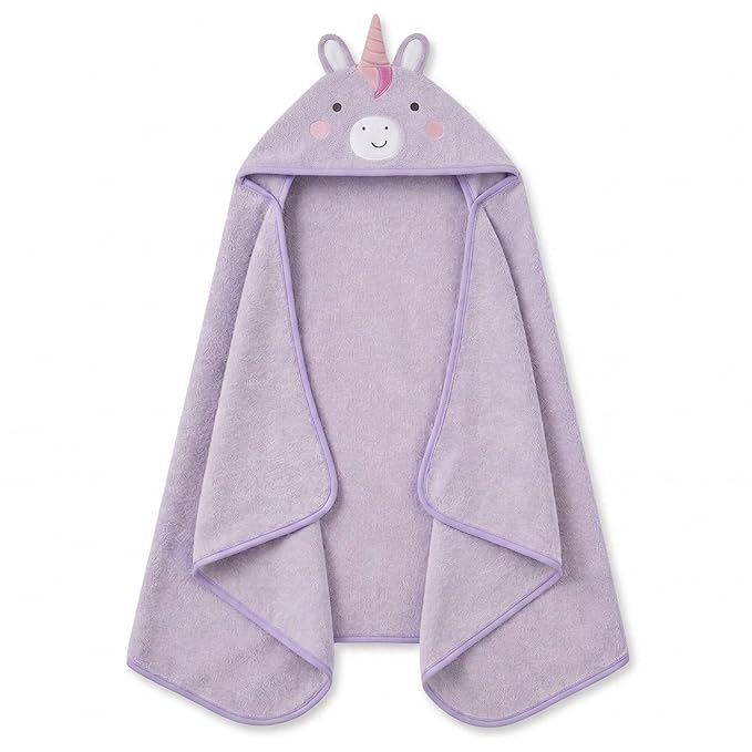 Delta Children Kids Hooded Bath Towel with Pockets - Super Soft and Absorbent- Great Gift for Boys and Girls, Light Purple Unicorn