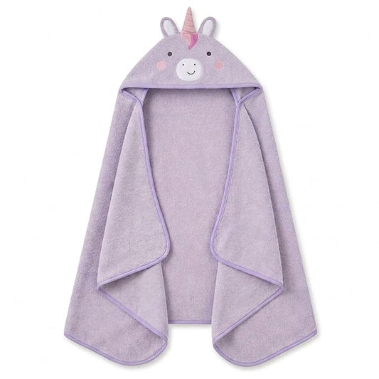 Delta Children Kids Hooded Bath Towel with Pockets - Super Soft and Absorbent- Great Gift for Boys and Girls, Light Purple Unicorn