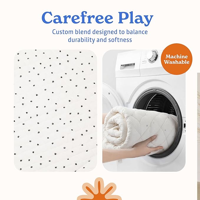 Round Baby Play Mat for Floor, 43" Reversible Tummy Time & Crawling Mat, Soft Cushioned Cotton Baby Playmat, Foldable & Machine Washable Activity Mat for Newborn to Toddler, Neutral Nursery & Playroom