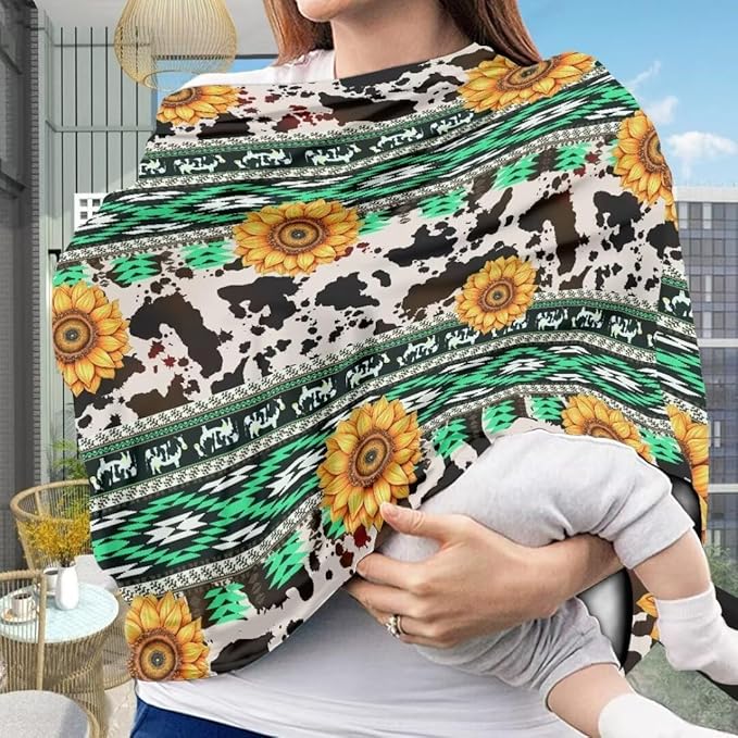 Coldinair Aztec Baby Car Seat Covers for Boys Girls Multi-use Cover Sunflower Baby Carseat Canopy Cow Print Nursing Cover for Breastfeeding
