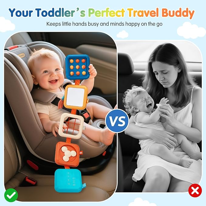 Busy Board for 1 Year Old,Travel Toys for Toddlers 1-3,Montessori for 1 2 Year Old Boy Girl,Airplane Toys for Toddlers,Busy Board Cube Toy for 12-18 Months