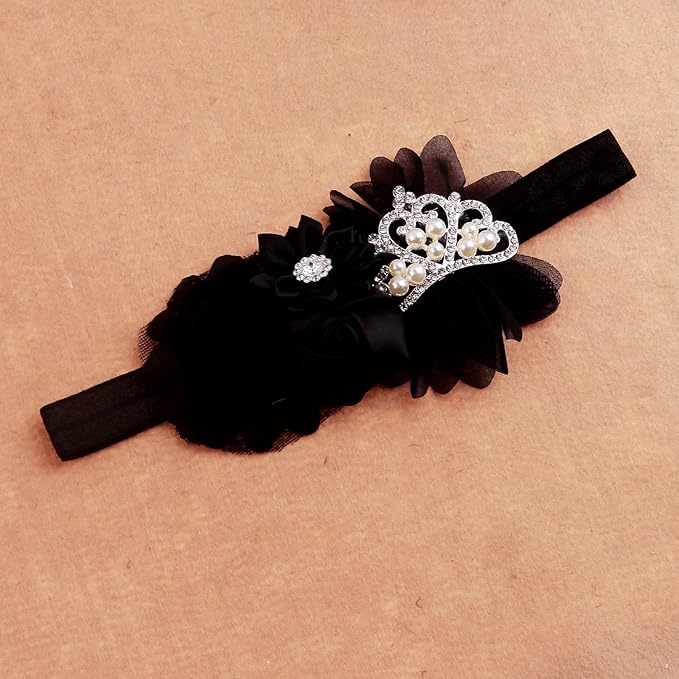 Nishine Baby Christening Headband Toddler Girls Fabric Flower Headband Tiara Stretchy Elastic in Pairs (Child, Red/Black)