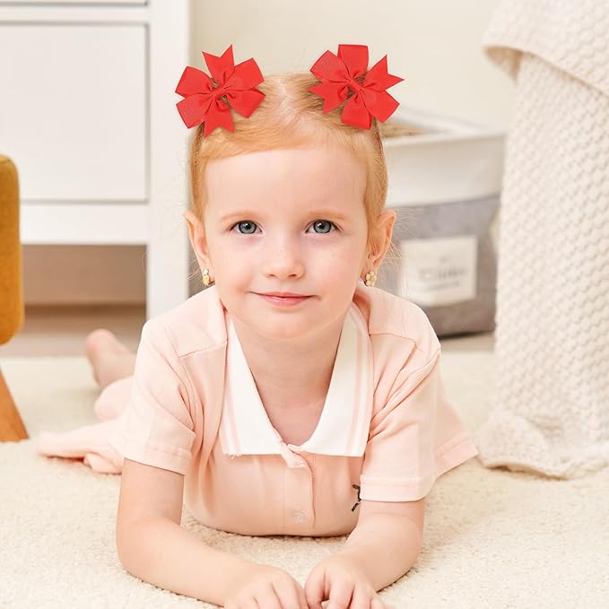 Choicbaby 3 Inches Hair Bows for Girls Red Grosgrain Ribbon Pinwheel Hair Bows Clips Toddler Hair Clips for Birthday Baby Shower Gifts 6 Pack Photo Props