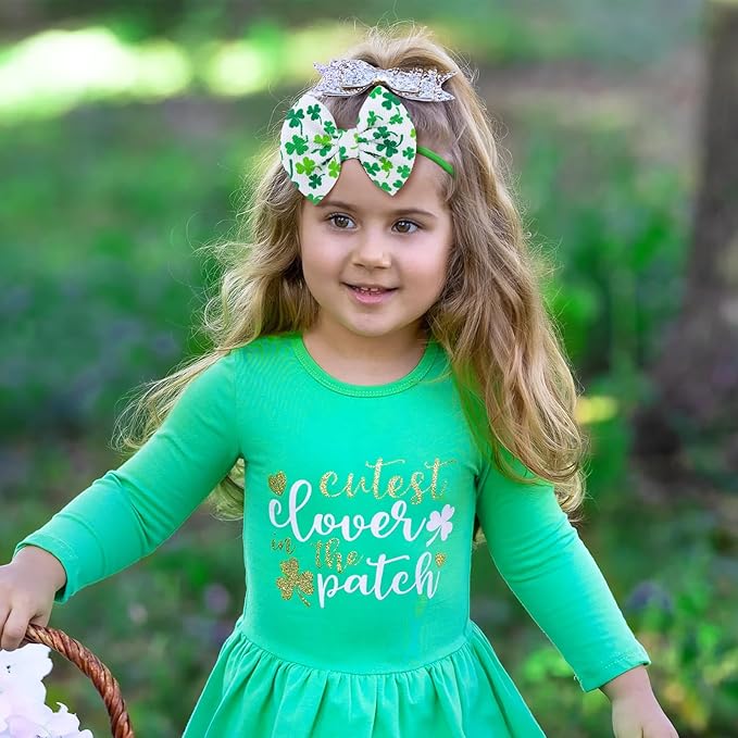 Velvet Baby Headbands 3 Count, Green Shamrock Print, Soft Nylon & Velvet Fabric, One Size Fits All, Hair Accessories for Baby Girls, St. Patrick's Day & Everyday Occasions