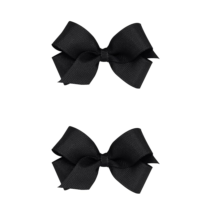 Wee Ones Girls 2 Pack Grosgrain Hair Bows with Plain Wrap Centre on a Wee Stay No Slip Clip, Mini, Black