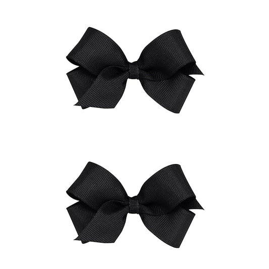 Wee Ones Girls 2 Pack Grosgrain Hair Bows with Plain Wrap Centre on a Wee Stay No Slip Clip, Mini, Black
