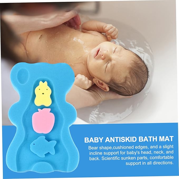 Bath Sponge Baby Cushion Baby Bath Mat Soft Sponge Non-Slip Adorable Bear Blue 4.5cm