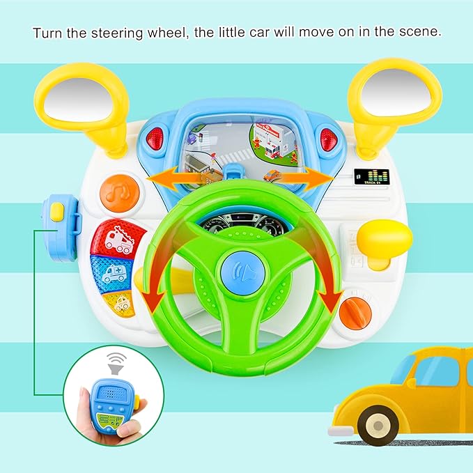 Love&Mini Steering Wheel Toys for Girls Boys - Baby Car Toys with Light and Music, Simulation Driving Learning Educational Toy for 12M+ Year Old Boys Girls Birthday and Xmas Gifts