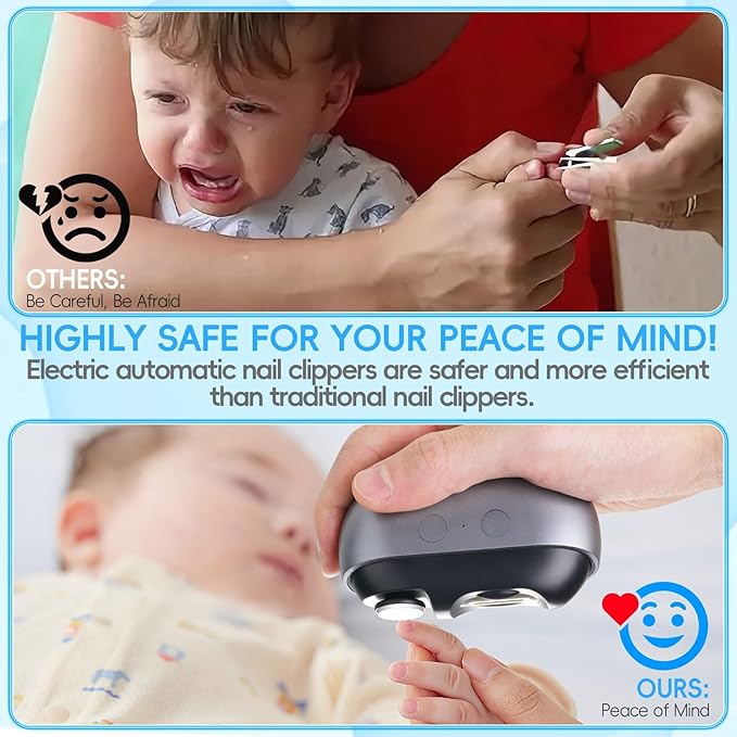 Electric Nail Clipper, 3 in 1 Electric Nail Trimmer and Polisher with LED Light & Clip Storage, USB Rechargeable, 2 Speed Electric Nail File for Baby, Kids, Caregivers, Seniors