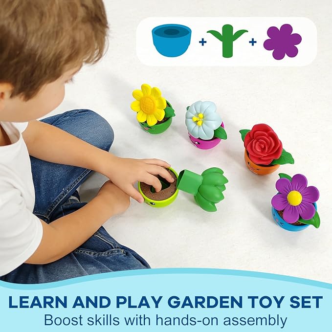 GEERAY 5 Sets Montessori Toddler Flower Garden Toys, Color Shape Sorting & Matching Game for Kids, Spring Toy Sensory Gardening Gift for 1 2 3 Year Old Girls & Boys, Preschool Classroom Learning