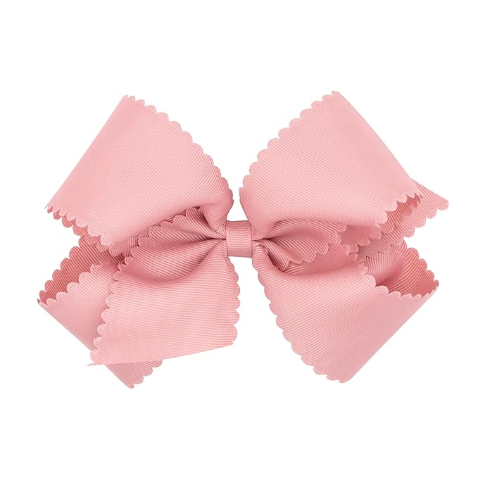 Wee Ones Girls' Classic Grosgrain Hair Bow with Scalloped Edges, No-Slip Hair Clip, Handmade, Sweet Nectar, King