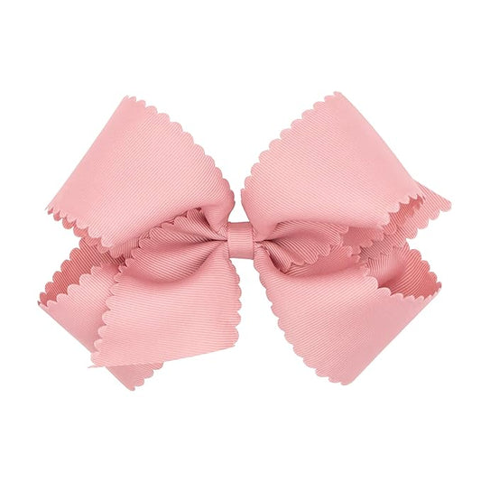 Wee Ones Girls' Classic Grosgrain Hair Bow with Scalloped Edges, No-Slip Hair Clip, Handmade, Sweet Nectar, King