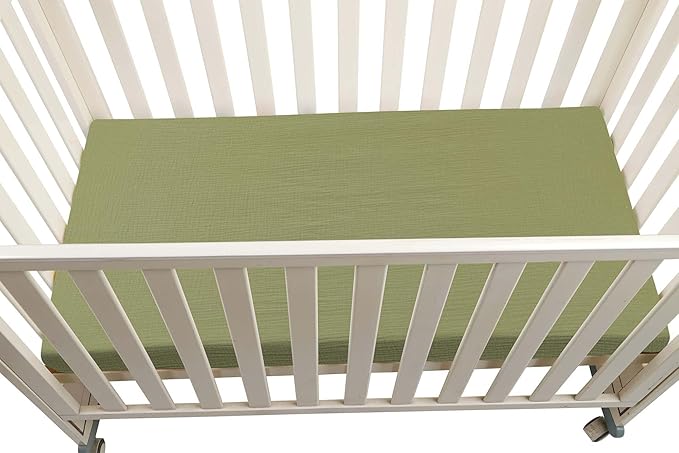 Onacosht Muslin Crib Sheets for Boys Girls, Soft Breathable 100% Cotton Baby Fitted Sheet 52" x 28" for Standard Toddler Crib Mattress, 2 Pack, Leaf and Yellowish Green