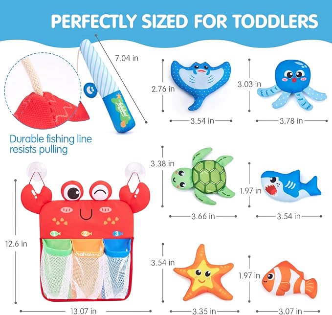 hahaland Bath Toys for Kids Ages 1-3 - Soft Magnetic Fishing Toys with Color Sorting Mesh, Mold Free Bathtub Shower Water Toy Toddler Educational Learning Bath Toys for 1 Year Old Boy Girl Gifts