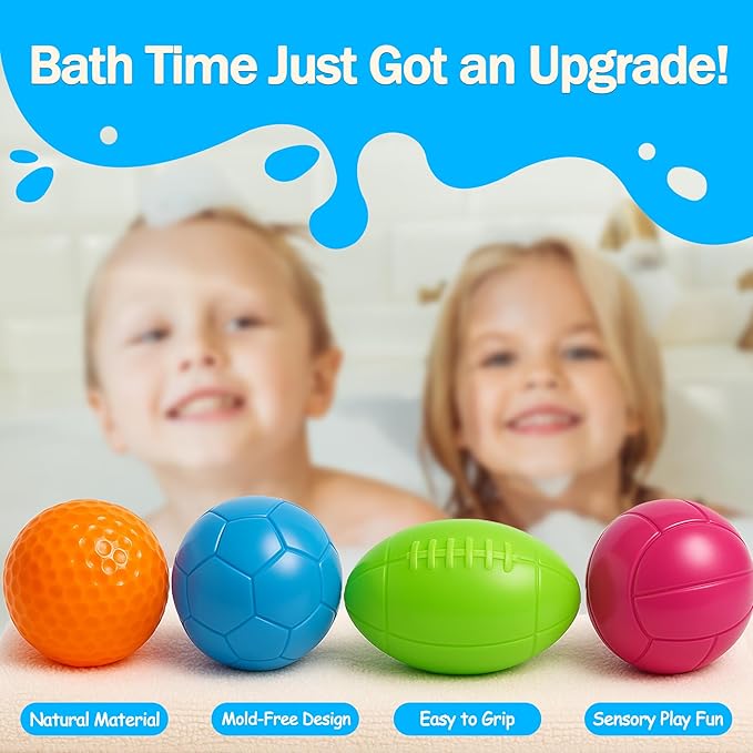 Sensory Balls for Toddlers 1-3, Baby Bath Toys 6-12 Months, 6PCS No Hole Textured Soft Balls, Safe Teething Toys for Boys & Girls, Montessori Gifts, 2025