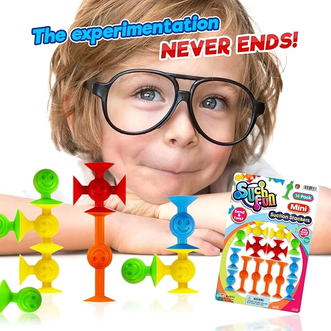 JA-RU Mini Suction Stackers (1 Pack, 14 Pieces Each) – Colorful Suction Cup Toys for Kids Ages 4-8 & Up | Suction Bath Toys | Stress Relief Fidget Toy & Sensory Bin Filler. 4896-1