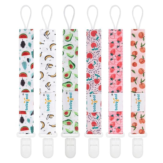 babygoal Fruit Pacifier Clips, 6 Pack Binky Paci Holder Clips Leashes Fits for Most Pacifiers and Binkies