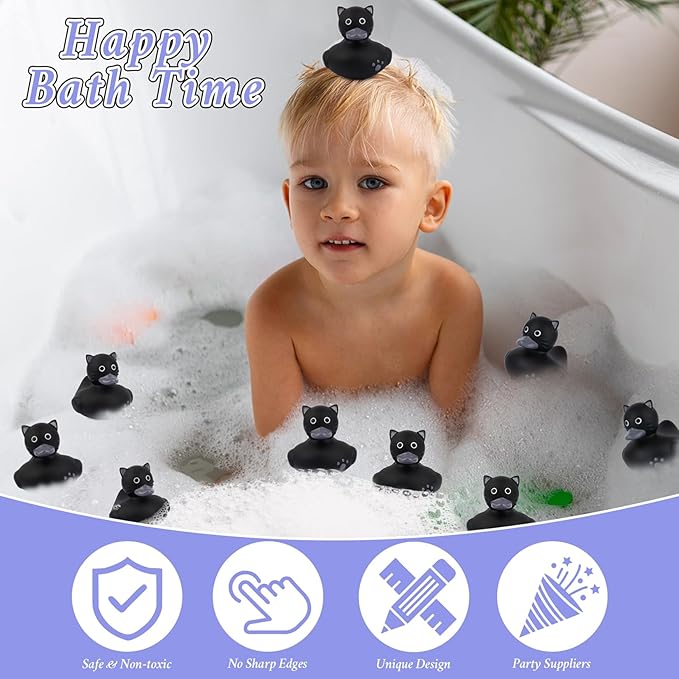 12 Pcs Rubber Ducks,Black Cat Rubber Ducks for Jeeps,Baby Bath Toys,Fun Small Black Cat Bath Duck for Baby Shower Pool Party Favors