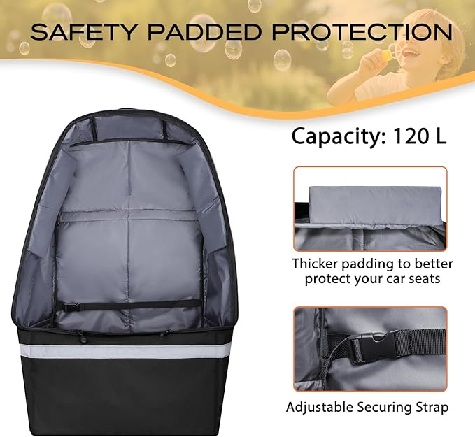 LARIPOP Car Seat Travel Bag for Airplane, Universal Gate Check Car Seat Bag, Padded Backpack with Waist Belt, Reflective Strips & Protective Feet, Fits Infant Convertible Booster Seats, Black