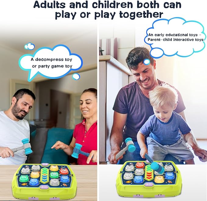 Toddlers Toys Age 3-8, Hammer Mole Game Toys for 3 4 5 6 7+ Year Old Boys with 3 Modes,Interactive Toddler Boy Girl Toys with 2 Hammers, Sound & Light, Birthday Xmas Gift for 3-10 Year Old Boys Girls