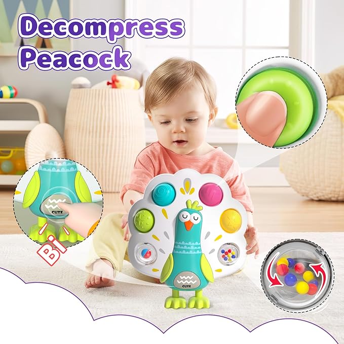 usrela 5 in 1 Baby Toys for 9 12 18 Month, Learning Toy for Babies 6-12 Months, Baby Busy Cube, Stacking&Sensory, Pull String&Piano Xylophone Toy, Birthday Gift for 7 8 9 Month
