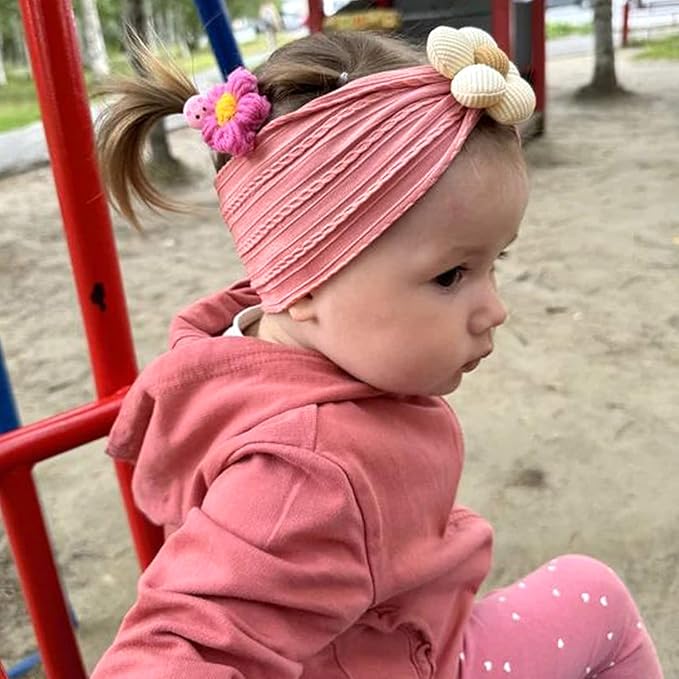 MIUXUESO 3 Pcs Baby Flower Headbands Baby Girls Nylon Headbands Soft Hairbands Hair Accessories for Newborn Infant Toddler Kids (Rose Pink‌ Green)