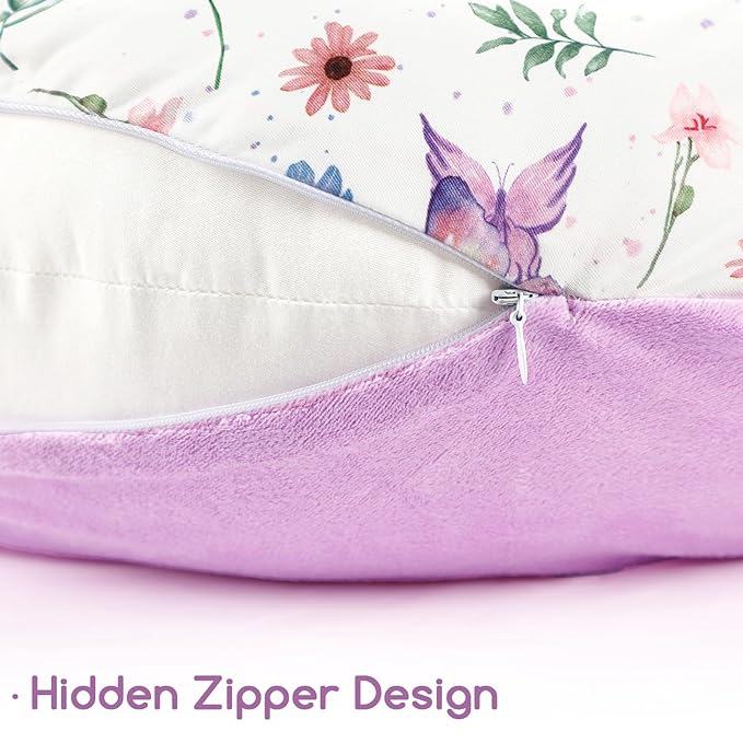 Newborn Lounger Cover for Boys Girls, Soft Comfortable Baby Lounger Cover 1 Pack Reversible Removable Fleece Slipover for Infant Lounger Pillow, Butterfly (Cover Only)