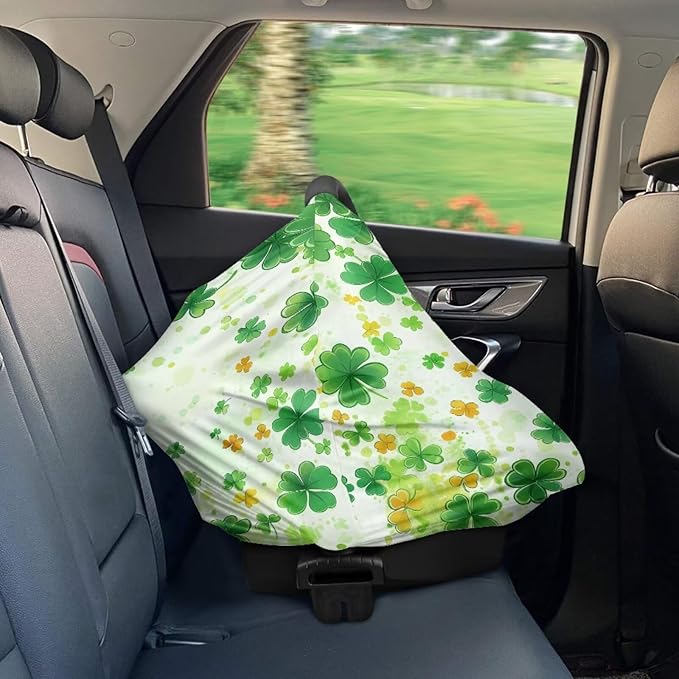 Binienty Nursing Cover for Newborn Breastfeeding - St. Patrick's Day Leaf Print Baby Car Seat Cover for Boys Girls Women's Mom's Nursing Scarf for All-Season Use
