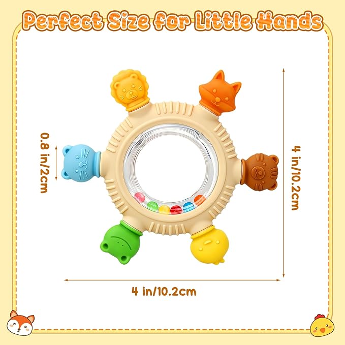 Teething Ring Toys 3-6 Months, BPA-Free Silicone Infant Rattle Teethers for Babies 6-12 Months, Baby Essentials Teething Relief Sensory Chew Toys, Baby Gifts for Boys and Girls
