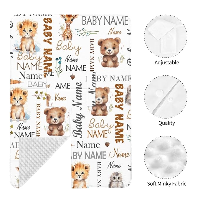 Personalized Baby Car Seat Cover Winter Custom Minky Carseat Cover Boy Girls with Name Woodland Carseat Canopy Customized Car Seat Canopy Infant Carrier Covers Nursing Cover Toddler Blanket