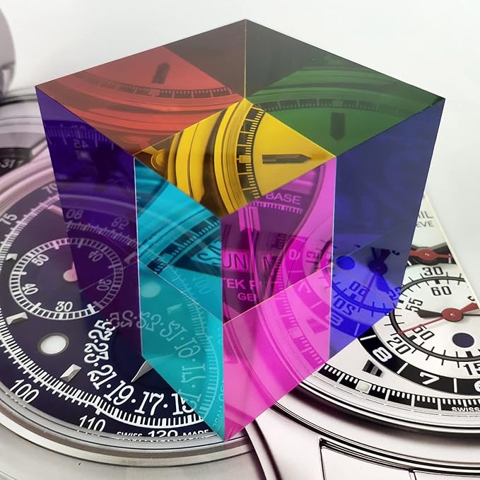 CMY Colorful Cube, 3.15 inch (80mm) Acrylic Mixing Color Cube Prism for Physics Education Learning and Office Desktop Decor, Scientific Toys and Gifts for Kids