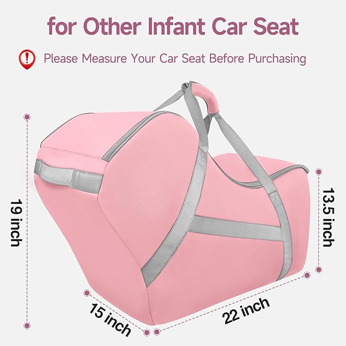 YOREPEK Infant Carseat Cover for Airplane Travel Compatible with All Nuna Pipa Car Seat and Base, Uppababy Mesa and Base, Padded Car Seat Bags for Air Travel, Car Seat Bag with 5 Protective Feet,Pink