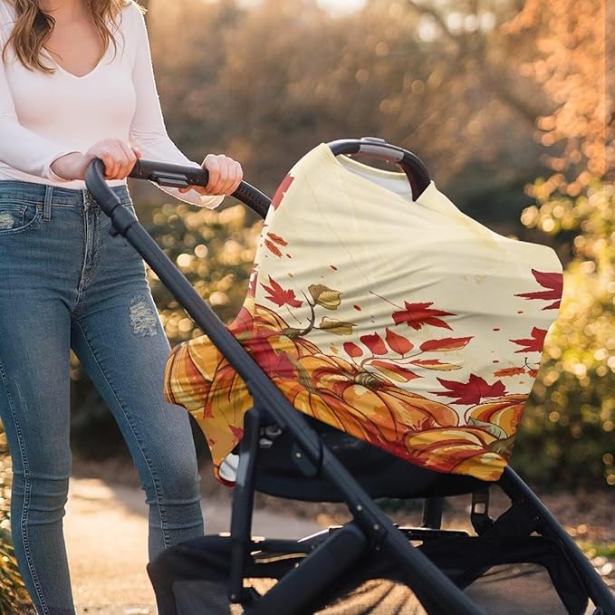 AFPANQZ Maple Pumpkin Soft Baby Car Seat Canopy Nursing Cover Breastfeeding Scarf Shopping Cart Covers Stroller Sunshade High Chair Cover Car Seat Covers for Girls and Boys Breathable