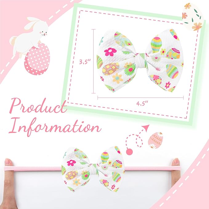YanJie Easter Hairbands Baby Girl Headbands Pink Baby Headband Cheer Bows Egg Carrots Print Nylon Hairbands Bows Infant Easter Hair Accessories
