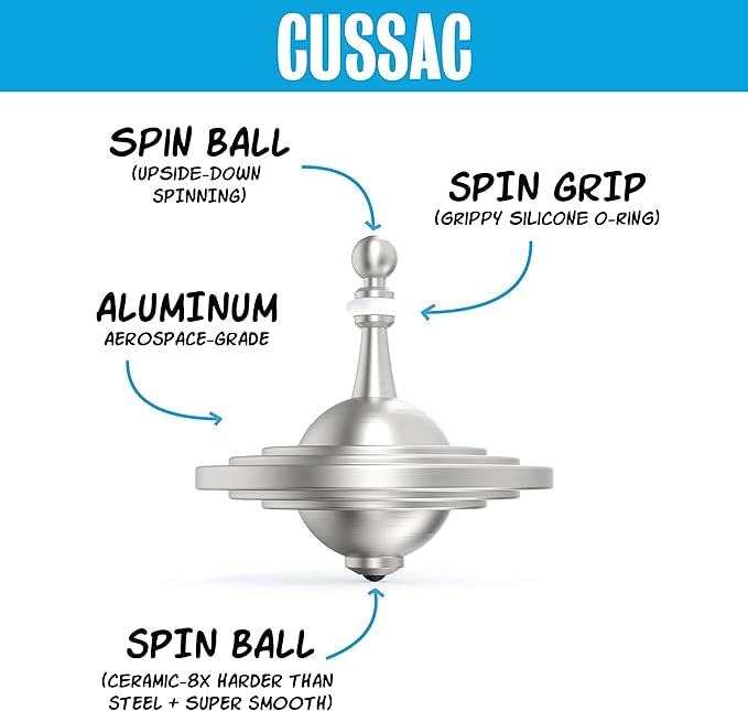 UFO Tops - Cussac - Metal Spinning Fidget Toy Top - Inspired by The Documented 1967 UFO Sighting in Cussac, France (Cosmic Silver)
