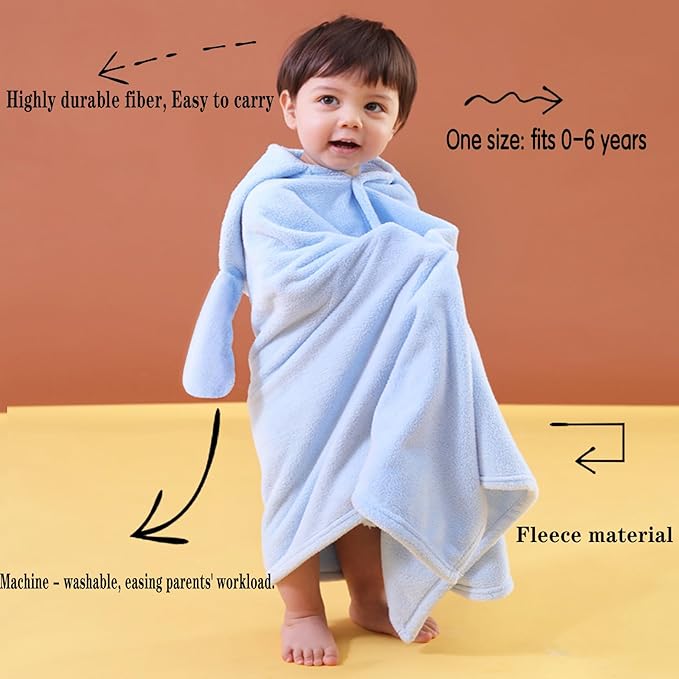 Toddler Baby Bath Towel with Hood 27.5"X55" Ultra Absorbent Soft Cozy Comfort Bathrobe Blanket, 0-6 Years Infant Shower Towel for Girls & Boys(Sky Blue)