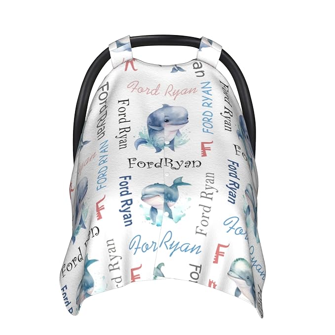 Personalized Winter Car Seat Covers for Babies with Name Whale Minky Baby Car Seat Cover for Boys Girls Custom Infant Carseat Covers Baby Blanket Nursing Cover Breastfeeding Scarf