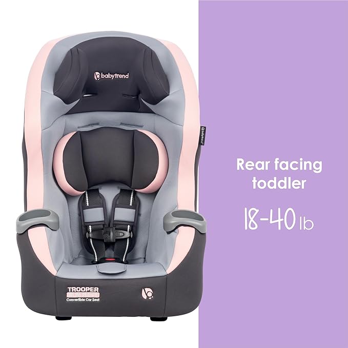Baby Trend Trooper™ Slim 3-in-1 Convertible Car Seat, Quartz Pink – Slim Fit, 3-in-1 Growth Modes, Lightweight Design, Adjustable Comfort Padding