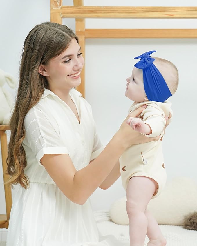 jollybows 3PCS Baby Nylon Headbands Hairbands Hair Bow Elastics for Baby Girls Newborn Infant Toddlers Kids (11-Red+White+Blue, 1 Count (Pack of 3))