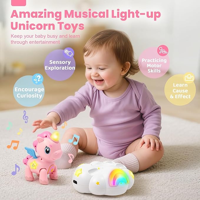 Jyusmile Musical Crawling Baby Toy 6-12 Months+, Sensory Learning Development Toy for Tummy Time, Christmas Birthday Gifts for 1 Year Old Girl