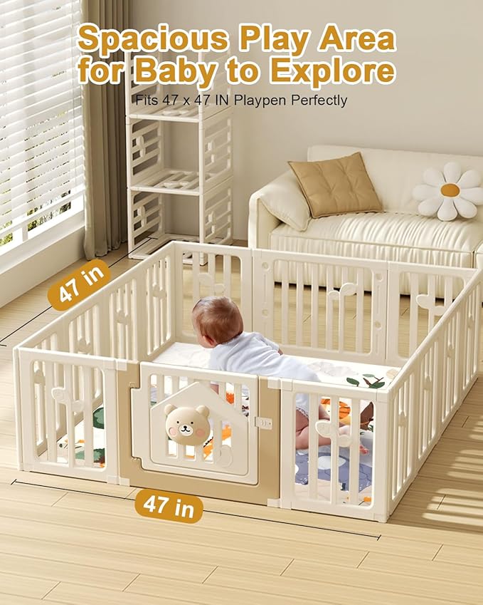 TINYHARBO Premium Foam Baby Play Mat 47" x 47" – Removable & Machine Washable Cover, Extra Thick Padding Playpen Mat, Non-Slip Crawling Mat, Easy to Clean for Infants, Toddlers & Babies