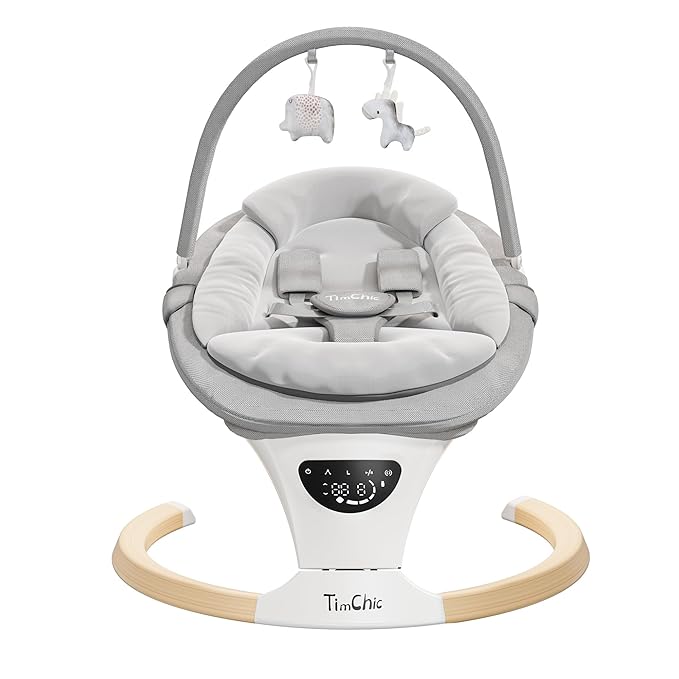 Baby Swings for Infants, Portable Infant Swing with 5-Speeds, 3-Adjustable Height, 3 Timer & 12 Lullabies, Mutil-Function Electric Swing for Baby, Indoor & Outdoor Use (Gray)