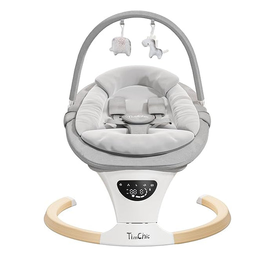 Baby Swings for Infants, Portable Infant Swing with 5-Speeds, 3-Adjustable Height, 3 Timer & 12 Lullabies, Mutil-Function Electric Swing for Baby, Indoor & Outdoor Use (Gray)