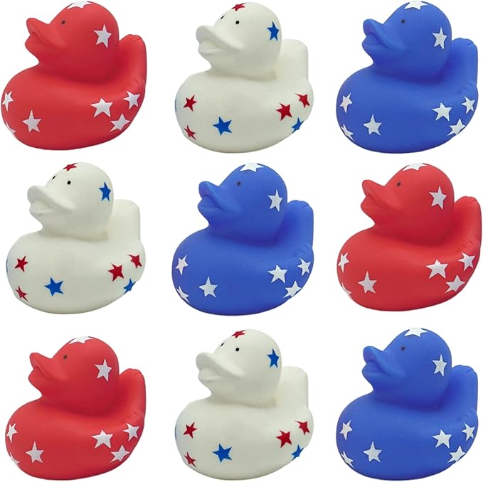 4E's Novelty Patriotic Rubber Ducks (24 Pack) Bulk 2" - 4th of July Party Favors, Patriotic Party Supplies Gifts toys for Kids Adults Fourth of July, Jeep Ducking