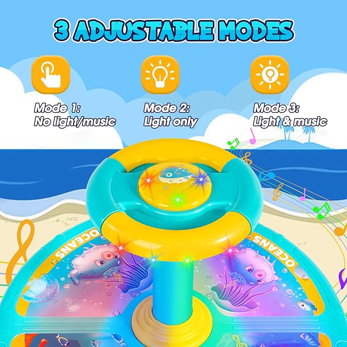 GODELAIF Sit and Spin, Christmas Birthday Gift Toddlers Sit and Spin Toy for 1-2 3 4 Years Old Girl Boy, 360° Ocean Interactive Sensory Spinning Toys for Ages 2-10 Kids LED & Sound with Free Stickers
