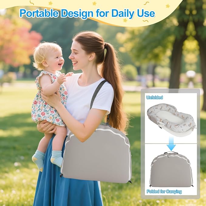 Portable Baby Lounger & Tummy Time with Zip-Up Carry Bag, Infant Support Cushion for Newborns to Toddlers (Leaf)