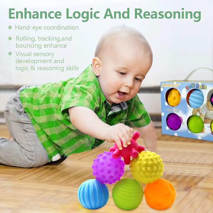 Montessori Toys for Babies 3 Months+, 12Pcs Baby Balls 3 to 12 Month for Babies & Toddlers 3M+, Educational Toys for Babies 6-12 Months